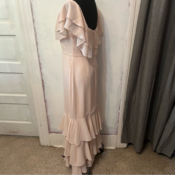 WAYF Women’s Formal Chiffon Wedding Prom Dress Medium Blush Pink Tiered Ruffle - Picture 4 of 12